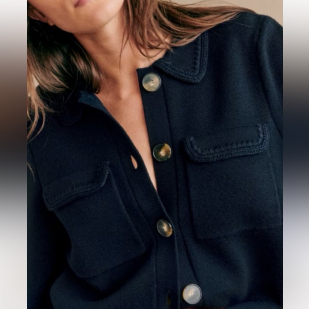 š«š¦Sezane BETTY CARDIGAN in NAVY CROCHET Women's sweater Jacket - Picture 14 of 16